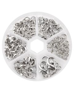 Set - Karabijnsluitingen met Buigringen (10 - 20 x 6 - 11 mm) Antiek Zilver (120 Stuks)
