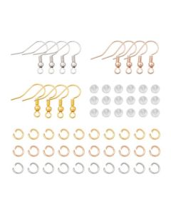 Set - Oorhaakjes met Buigringen en Oorbel Stoppers (18 mm) Antiek Zilver - Goud - Rose Goud (90 Stuks)