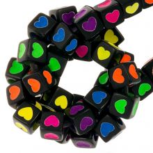 Letterkralen Hartjes Mix (7 x 7 mm) Black-Mix Color (100 stuks)