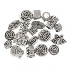 Kralenmix - Tibetaanse Metalen Kralen (Diverse maten) Antiek Zilver (15 gram)
