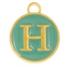 Initiaal Bedel Enamel Letter H (14 x 12 mm) Turquoise (1 Stuk)