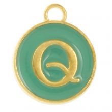 Initiaal Bedel Enamel Letter Q (14 x 12 x 2 mm) Turquoise (1 Stuk)