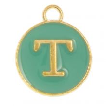 Initiaal Bedel Enamel Letter T (14 x 12 x 2 mm) Turquoise (1 Stuk)