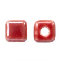 Keramiek Kralen Kubus (6 x 6.5 mm) Ruby Red (10 stuks)
