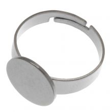 Stainless Steel Verstelbare Ring (Tray 12 mm) Antiek Zilver (5 Stuks)