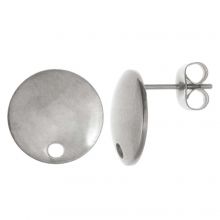 Stainless Steel Oorstekers Plat Rond met Sluiting (10 x 2 mm) Antiek Zilver (4 Stuks)