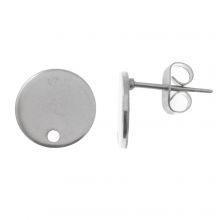 Stainless Steel Oorstekers Plat Rond met Sluiting (10 x 1 mm) Antiek Zilver (4 Stuks)