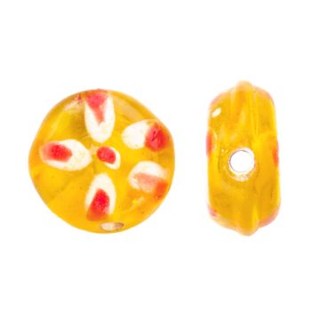 Glaskralen Lampwork Bloem (10 x 12 x 6 mm) Mimosa (5 stuks)