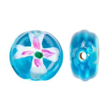 Glaskralen Lampwork Bloem (10 x 12 x 6 mm) Aqua Blue (5 stuks)
