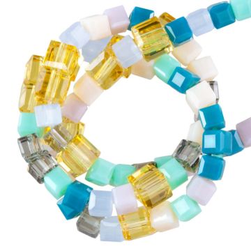 Glaskralen Kubus (4 x 4 - 3 x 3 mm) Summer Blue (53 stuks)