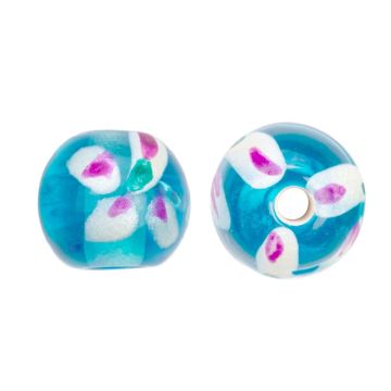 Glaskralen Lampwork Bloem (8 x 9 mm) Aqua Blue (5 stuks)
