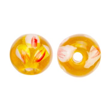 Glaskralen Lampwork Bloem (8 x 9 mm) Mimosa (5 stuks)