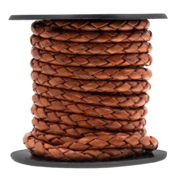 DQ Leer Rond Gevlochten (3 mm) Natural Dye Orange (2.5 Meter)