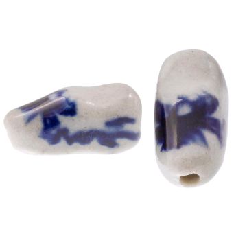 Delfts Blauwe Keramiek Kralen Klomp (18 x 9 x 10 mm) White-Blue (4 stuks)