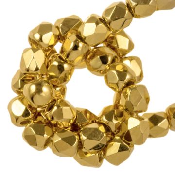 DQ Fire Polished Facetkralen (2 mm) Crystal 24K Gold Plated (50 Stuks)