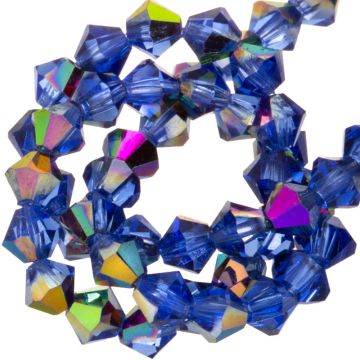 DQ Facetkralen Bicone (4 mm) Sapphire Vitrail (30 Stuks)