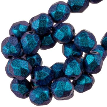 DQ Fire Polished Facetkralen Metallic Mat (6 mm) Capri Blue (25 stuks) 