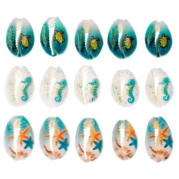 Kauri Schelpjes Beach Print (18 - 23 x 13 - 14 x 6 - 8 mm) Mix Color (15 stuks)