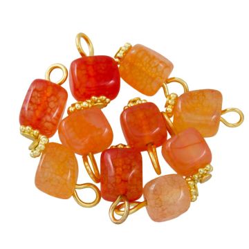 Orange Agaat Bedel Kubus (14 - 16 x 7 - 8 x 6 - 7.5 mm) Goud (10 Stuks)