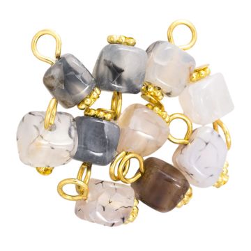 Smoke Grey Agaat Bedel Kubus (14 - 16 x 7 - 8 x 6 - 7.5 mm) Goud (10 Stuks)