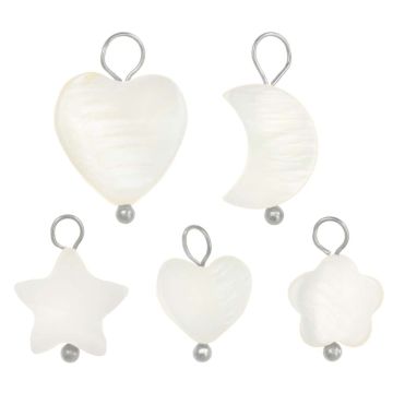 Schelp Bedel Mix (13 - 16.5 x 8 - 12.5 x 2.5 - 3 mm) White - Zilver (25 Stuks)