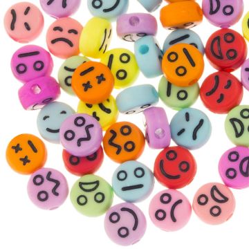 Acryl Smiley Kralen Diverse Expressies (7 x 4 mm) Mix Color-Black (50 Stuks)