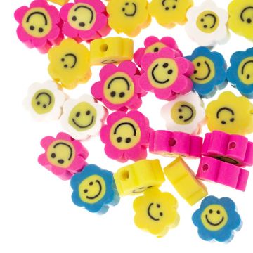 Polymeer Smiley Kralen Bloem (10 x 4.5 mm) Multi Color (50 stuks)