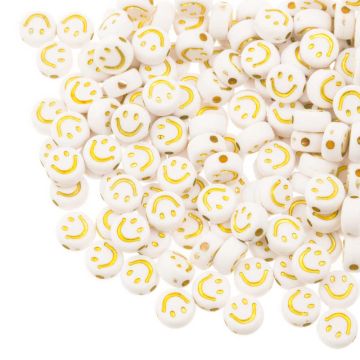 Acryl Smiley Kralen (7 x 3.5 mm) White-Gold (50 stuks)