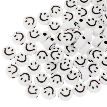 Acryl Smiley Kralen (7 x 3.5 mm) White-Black (50 stuks)