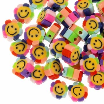 Polymeer Smiley Kralen Bloem (9 - 10 x 4.5 mm) Multi Color (50 stuks)