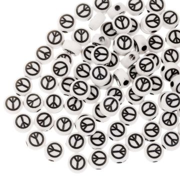 Acryl Kralen Peace (7 x 4 mm) White-Black (50 stuks)