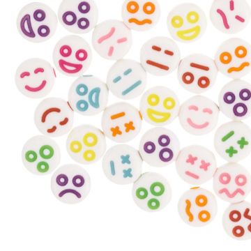 Acryl Smiley Kralen Diverse Expressies (7 x 4 mm) White-Mix Color (50 Stuks)