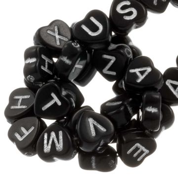 Letterkralen Mix Hartjes (7 x 7 mm) Black-White (200 stuks)