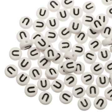 Letterkralen U (7 x 4 mm) White-Black (25 stuks)