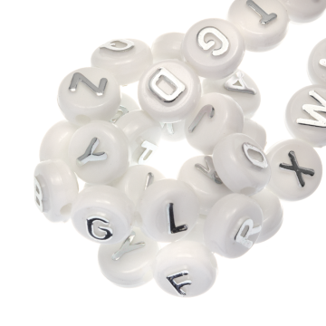 Letterkralen Mix (10 x 6 mm) White-Silver (170 stuks)