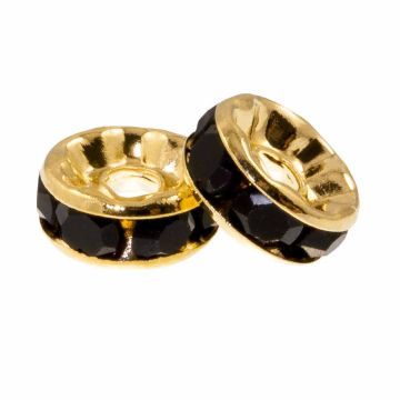 Rhinestone Spacer Kralen (8 x 3.5 mm) Black - Goud (10 Stuks)