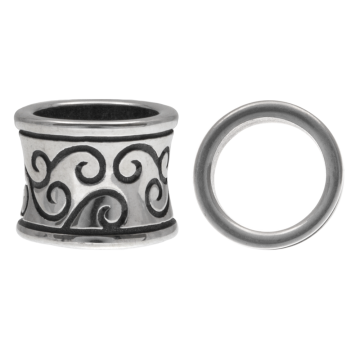 Stainless Steel Kraal Groot Gat (11.5 x 9 mm) Antiek Zilver (1 Stuk)