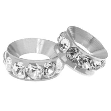 Rhinestone Spacer Kralen (10 x 4.5 mm) Clear Crystal - Zilver (10 Stuks)