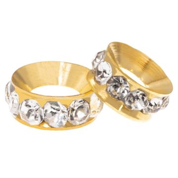 Rhinestone Spacer Kralen (10 x 4.5 mm) Clear Crystal - Goud (10 Stuks)