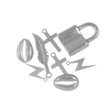 Stainless Steel Bedelmix (14 - 22 x 9 - 15 mm) Antiek Zilver (8 Stuks)