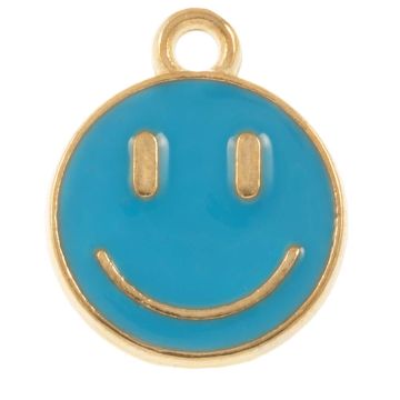 Bedel Enamel Smiley (14.5 x 12 x 1.5 mm) Sky Blue (5 Stuks)