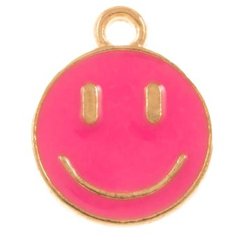 Bedel Enamel Smiley (14.5 x 12 x 1.5 mm) Hot Pink (5 Stuks)