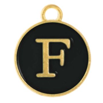 Initiaal Bedel Enamel Letter F (14 x 12 x 2 mm) Black (1 Stuk)