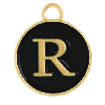 Initiaal Bedel Enamel Letter R (14 x 12 x 2 mm) Black (1 Stuk)