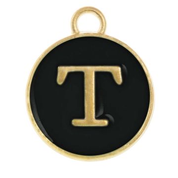 Initiaal Bedel Enamel Letter T (14 x 12 x 2 mm) Black (1 Stuk)
