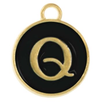 Initiaal Bedel Enamel Letter Q (14 x 12 x 2 mm) Black (1 Stuk)
