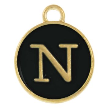 Initiaal Bedel Enamel Letter N (14 x 12 x 2 mm) Black (1 Stuk)