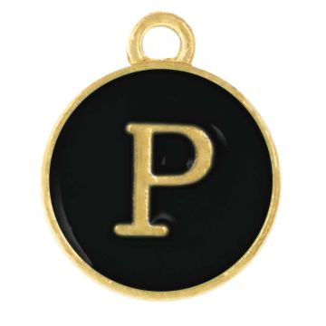 Initiaal Bedel Enamel Letter P (14 x 12 x 2 mm) Black (1 Stuk)