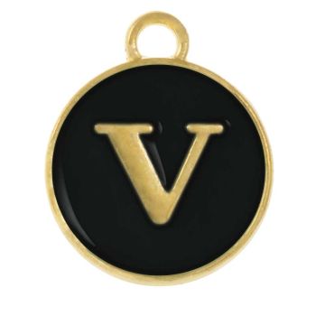 Initiaal Bedel Enamel Letter V (14 x 12 x 2 mm) Black (1 Stuk)