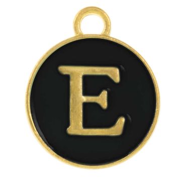 Initiaal Bedel Enamel Letter E (14 x 12 x 2 mm) Black (1 Stuk)